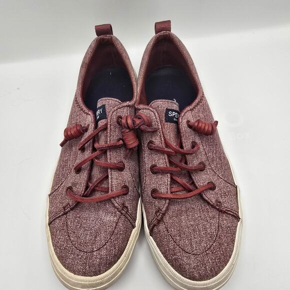 Sperry Crest Vibe maroon sparkle slip on shoes women's 9 red canvas leather - Picture 6 of 12